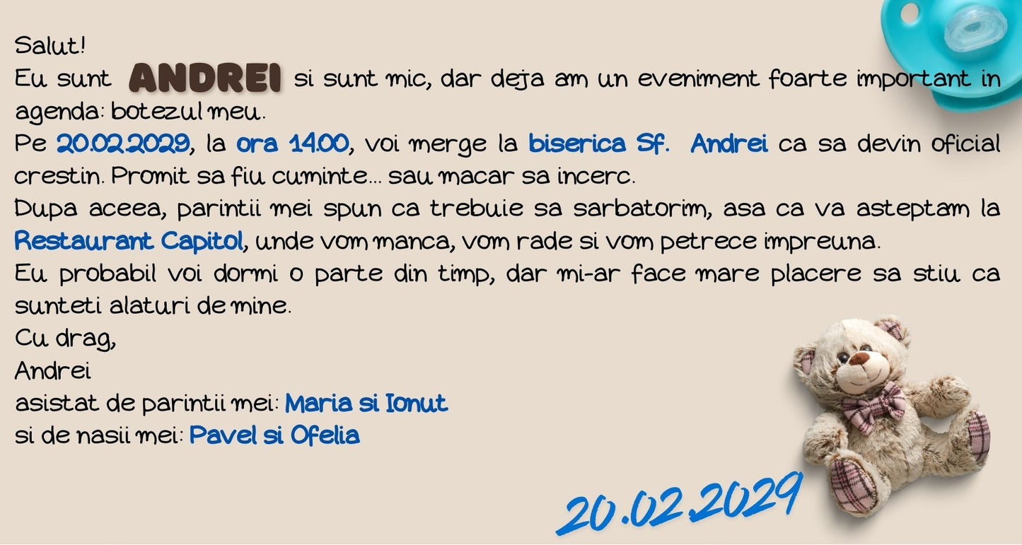 Doza de botez | plus | invitatie + marturie